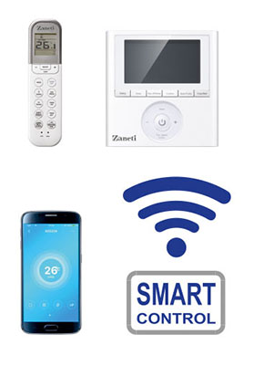 کنترلر دیواری، ریموت کنترل، کیت WiFi و قابلیت اتصال به گوشی هوشمند داکت اسپلیت سرد تروپیکال زانتی مدل ZMDA-36CO3RANB
