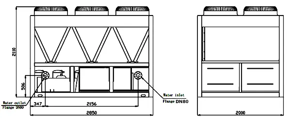 ابعاد چیلر اسکرال 60 تن تبرید میدیا مدل MGB-F200W/RN1B
